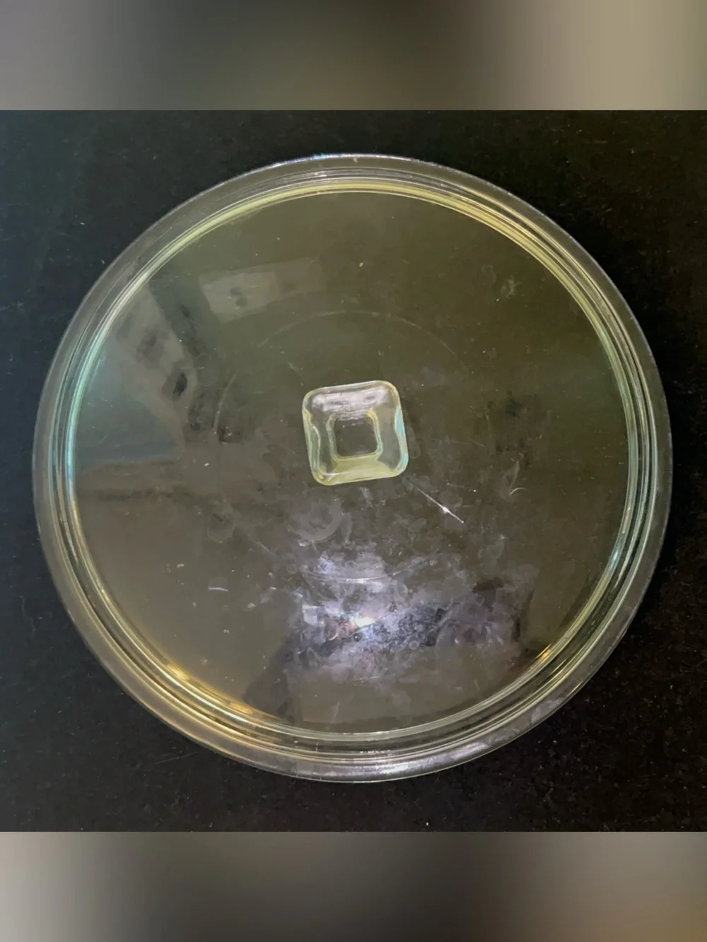 Vintage Clear Glass Lid with Square Knob 9.5 inch diameter